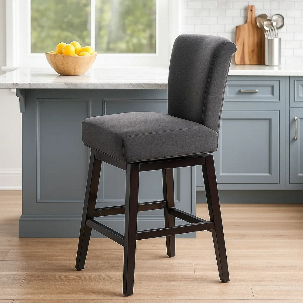 Swivel Barstool Chair | Modern Charcoal Gray Upholstered | Espresso