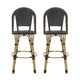 Gomy Outdoor Barstool Chair Set of 2 | Black Wicker | Brown Aluminum
