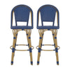 Gomy Outdoor Barstool Char Set of 2 | Blue Wicker Woven | Brown Metal