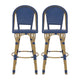 Gomy Outdoor Barstool Char Set of 2 | Blue Wicker Woven | Brown Metal