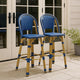 Gomy Outdoor Barstool Char Set of 2 | Blue Wicker Woven | Brown Metal