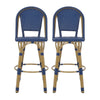 Gomy Outdoor Barstool Char Set of 2 | Blue Wicker Woven | Brown Metal