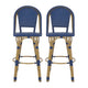 Gomy Outdoor Barstool Char Set of 2 | Blue Wicker Woven | Brown Metal