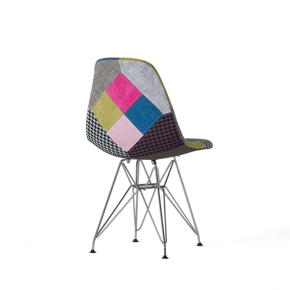 Accent Chair Set of 2 | Multicolor Pink Patchwork w Eiffel Metal Base BM335137