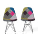 Accent Chair Set of 2 | Multicolor Pink Patchwork w Eiffel Metal Base