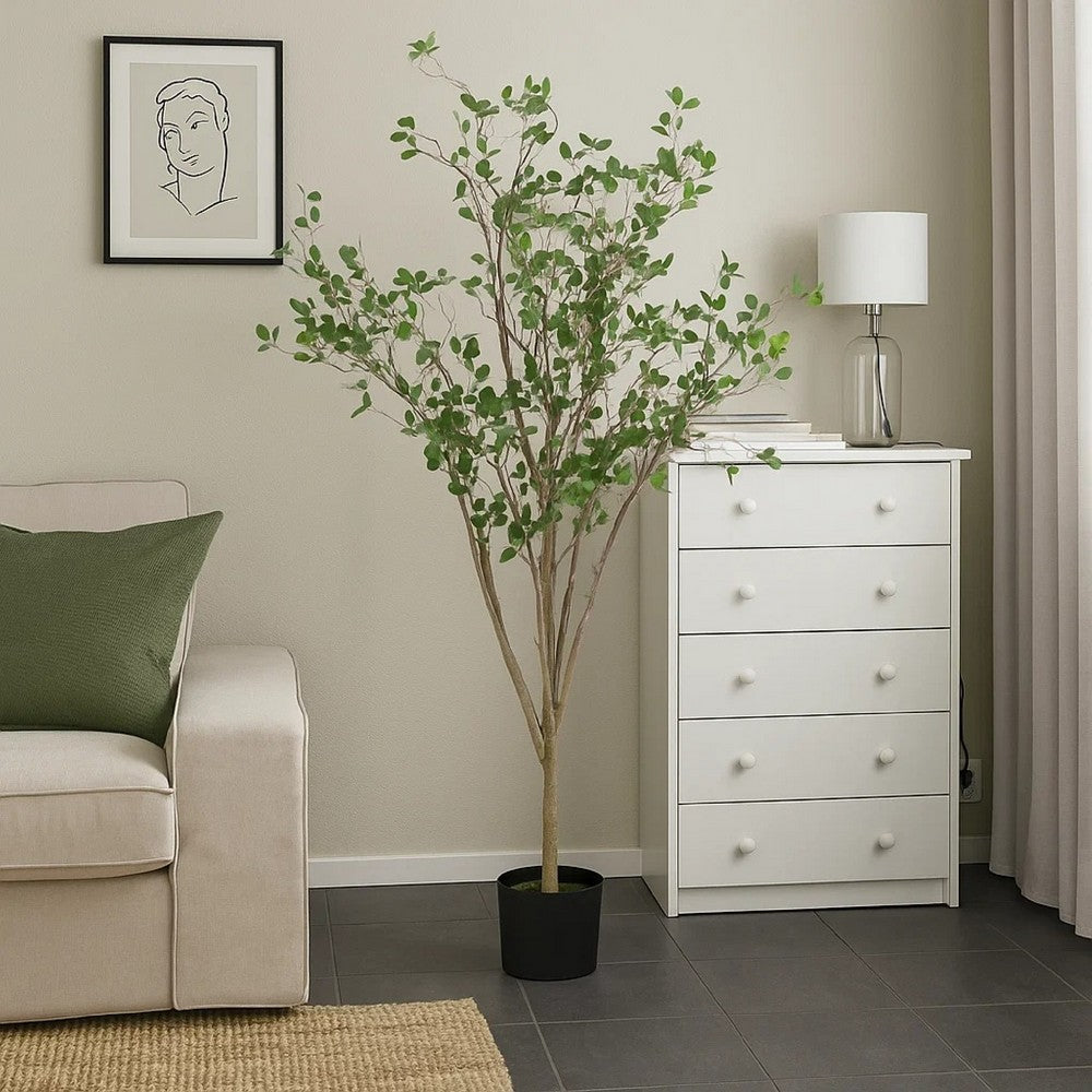 Deso Faux Milan Leaf Bonsai | Realistic Rich Green Oval Leaves 59"