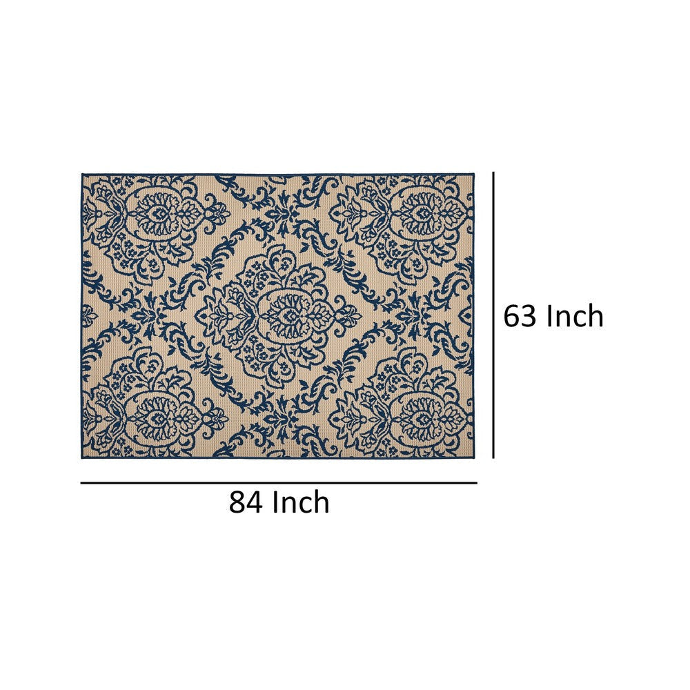 Ira 5 x 7 Outdoor Small Area Rug | Beige Blue Floral Medallion Pattern BM335144