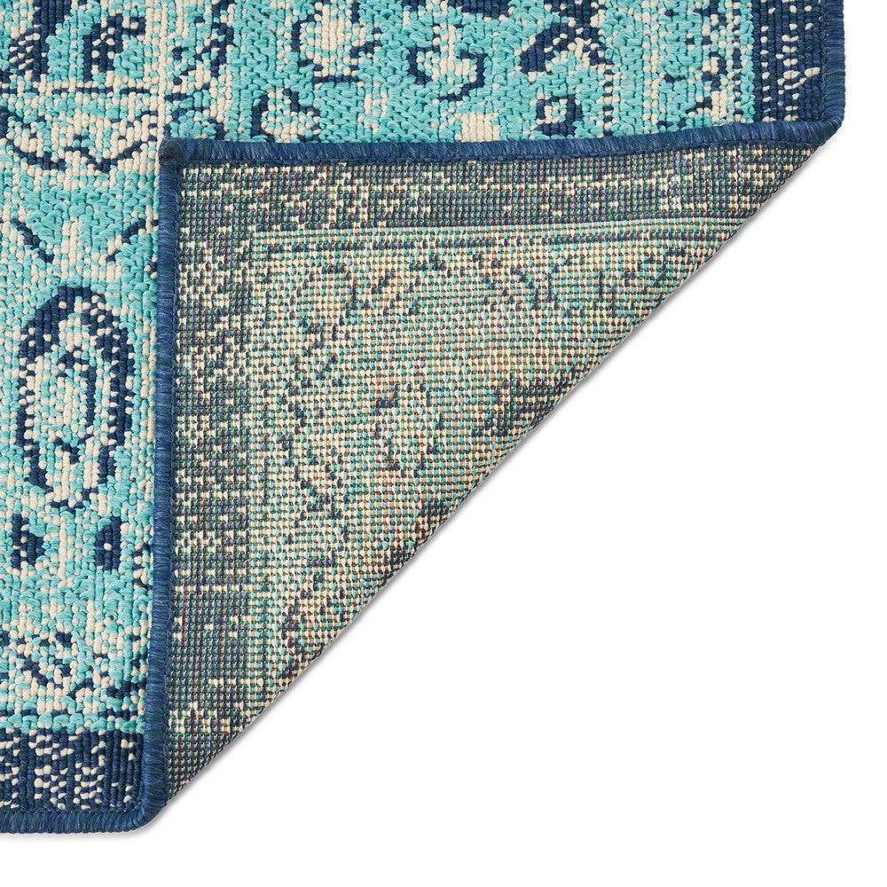 5 x 7 Outdoor Small Area Rug | Handcrafted Floral Details | Blue Ivory BM335146