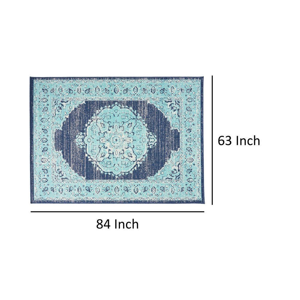 5 x 7 Outdoor Small Area Rug | Handcrafted Floral Details | Blue Ivory BM335146