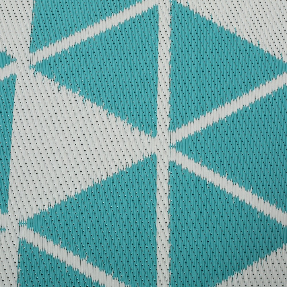 4 x 6 Outdoor Small Area Rug | Turquoise Green and White Geometry BM335151
