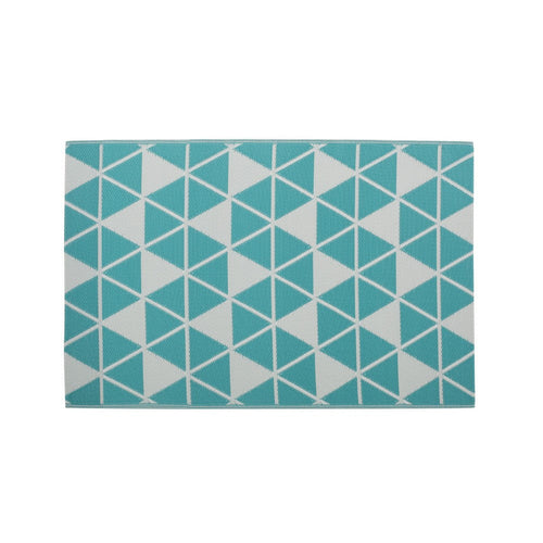 4 x 6 Outdoor Small Area Rug | Turquoise Green and White Geometry