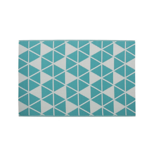 4 x 6 Outdoor Small Area Rug | Turquoise Green and White Geometry