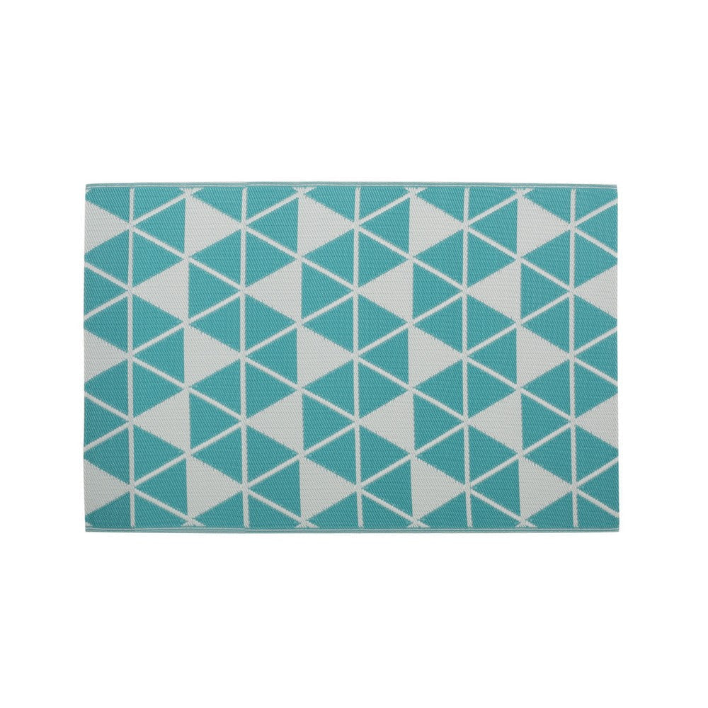 4 x 6 Outdoor Small Area Rug | Turquoise Green and White Geometry