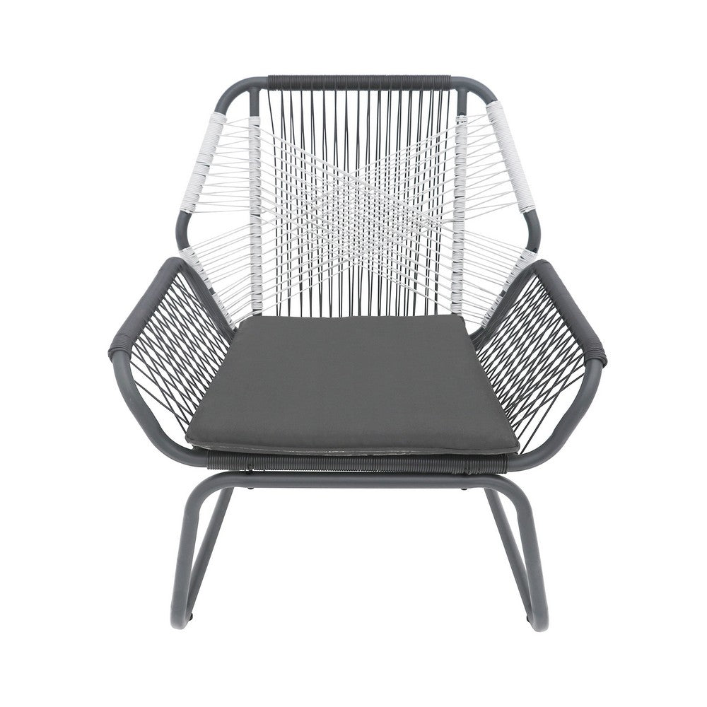 Meny Outdoor Club Chair Set of 2 | White Rattan Woven Matte Gray Metal