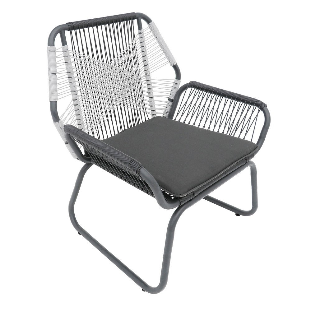 Meny Outdoor Club Chair Set of 2 | White Rattan Woven Matte Gray Metal