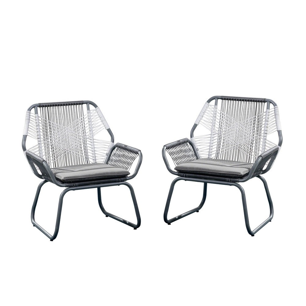 Meny Outdoor Club Chair Set of 2 | White Rattan Woven Matte Gray Metal