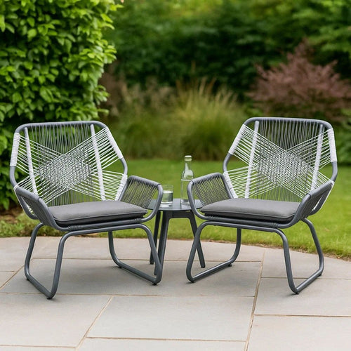 Meny Outdoor Club Chair Set of 2 | White Rattan Woven Matte Gray Metal