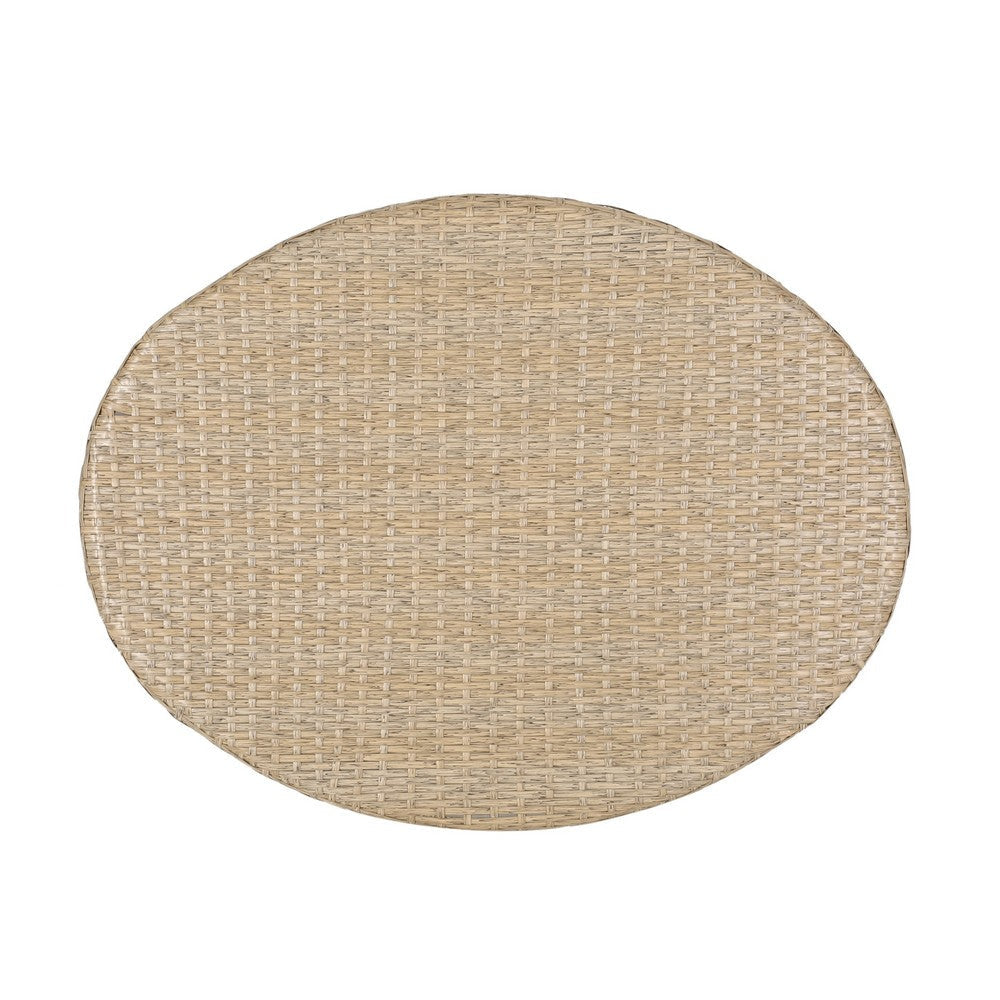 Resy Outdoor Coffee Table | 33’’ Oval Top | Boho Brown Wicker Woven BM335155