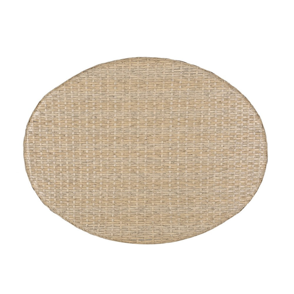 Resy Outdoor Coffee Table | 33" Oval Top | Boho Brown Wicker Woven