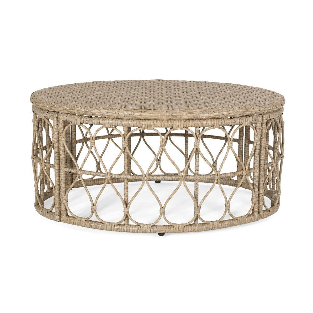 Resy Outdoor Coffee Table | 33" Oval Top | Boho Brown Wicker Woven