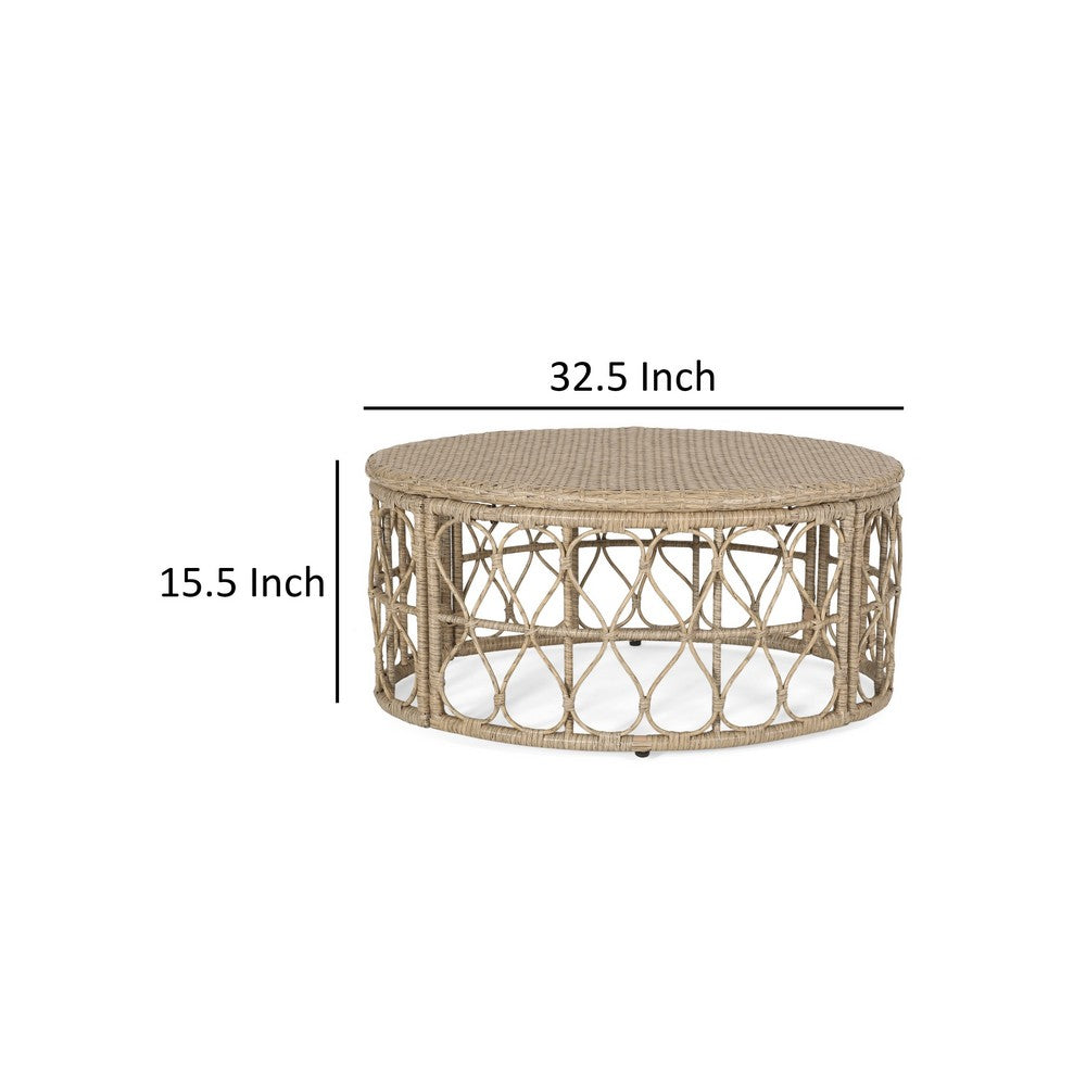 Resy Outdoor Coffee Table | 33" Oval Top | Boho Brown Wicker Woven