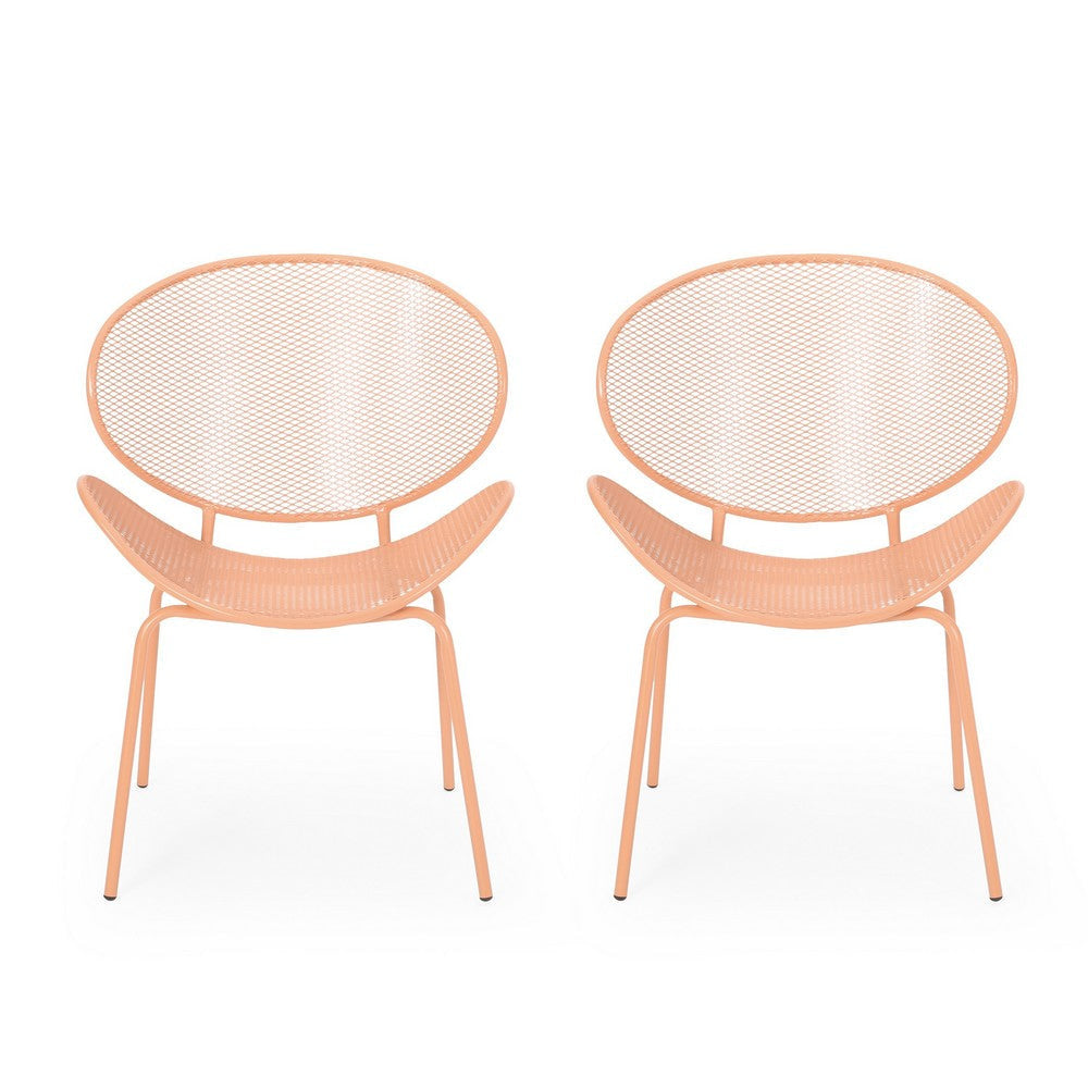 Elie Outdoor Chairs Set of 2 | Wing Mesh Curved Back | Orange Iron