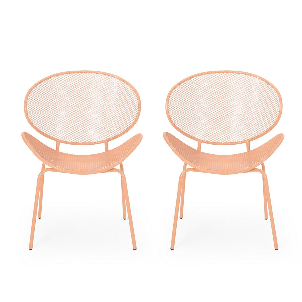 Elie Outdoor Chairs Set of 2 | Wing Mesh Curved Back | Orange Iron