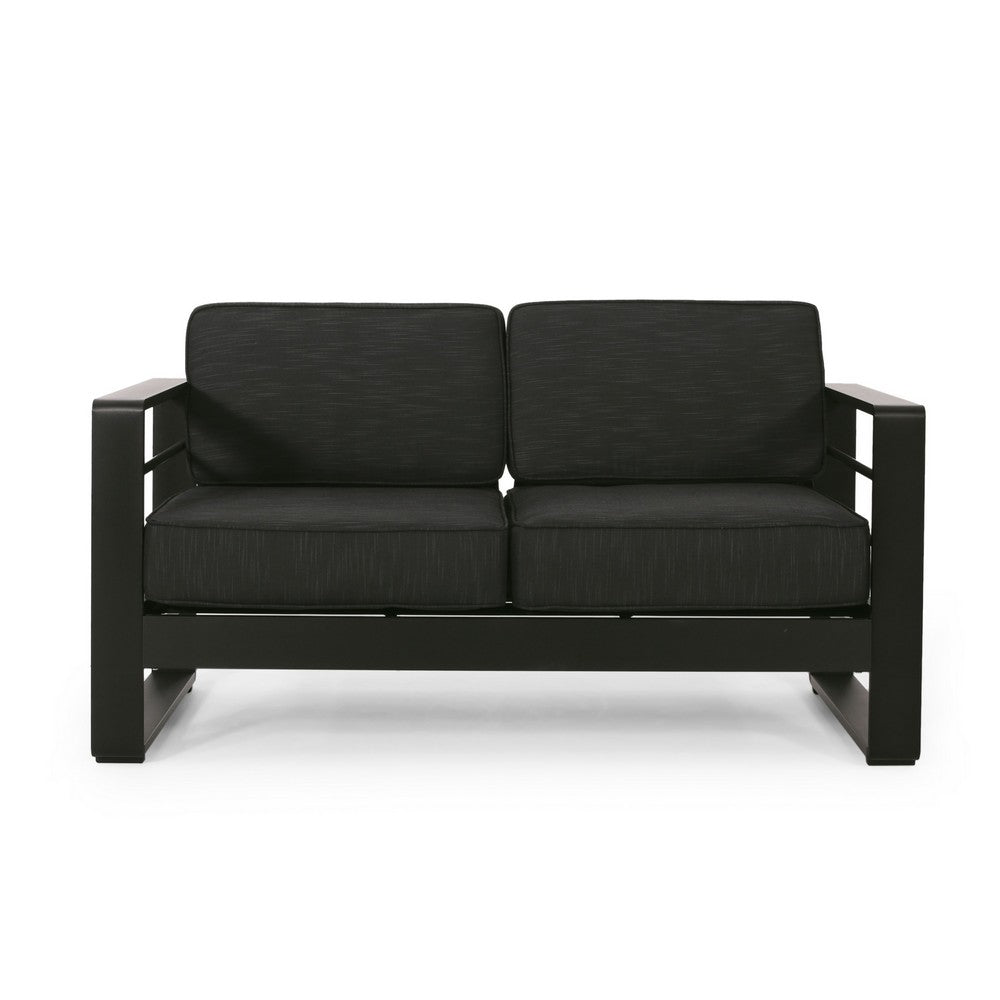 Besy Outdoor Loveseat | Black Cushion and Square Metal Frame | 57"