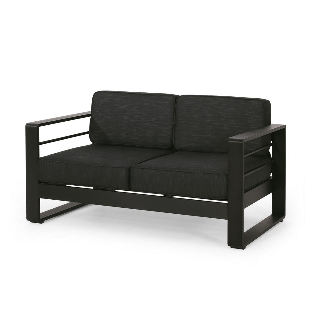 Besy Outdoor Loveseat | Black Cushion and Square Metal Frame | 57’’ BM335160
