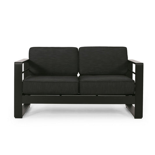 Besy Outdoor Loveseat | Black Cushion and Square Metal Frame | 57"