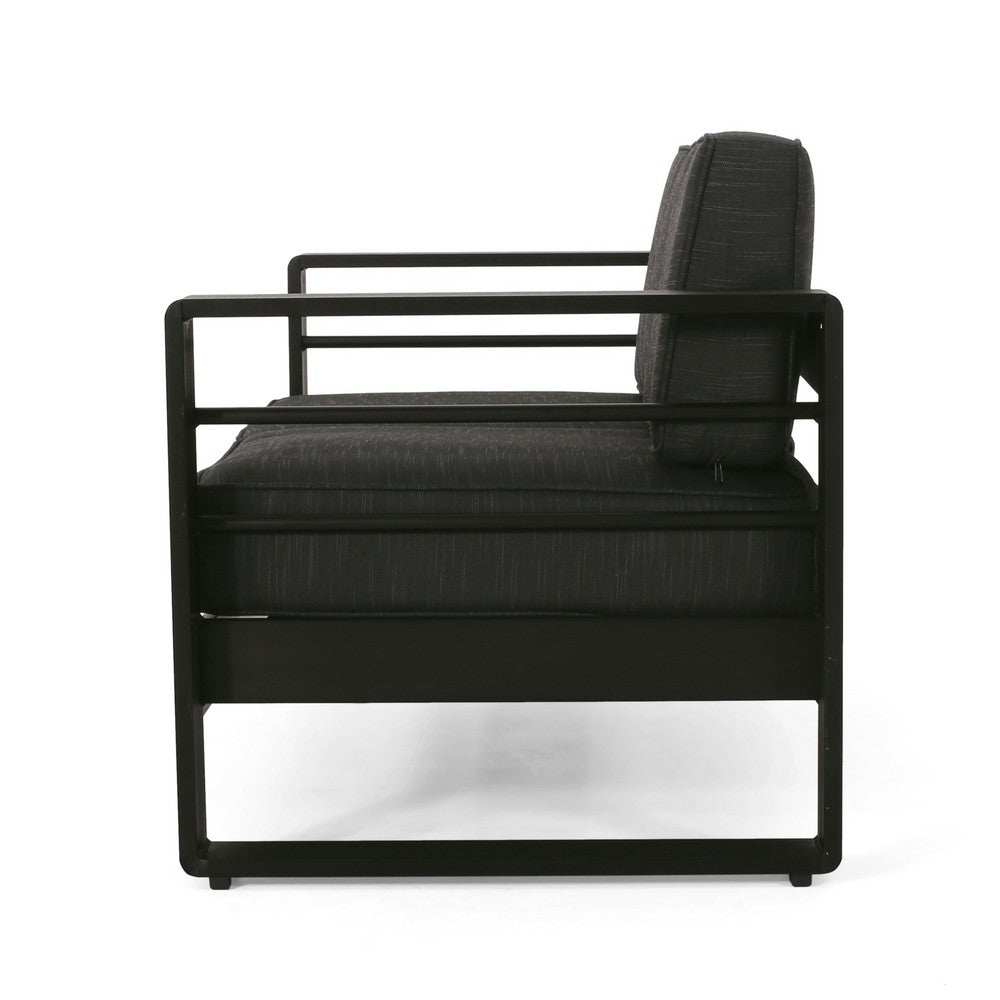Besy Outdoor Loveseat | Black Cushion and Square Metal Frame | 57"