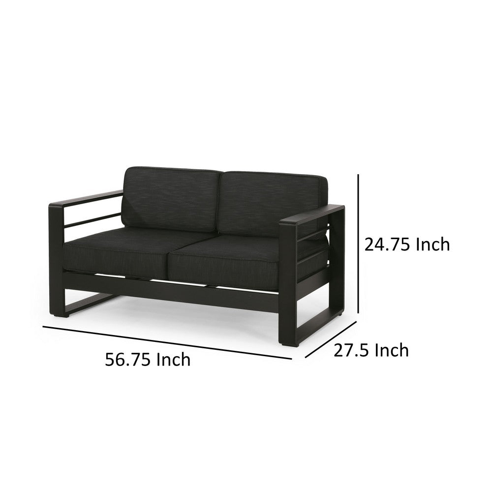 Besy Outdoor Loveseat | Black Cushion and Square Metal Frame | 57"