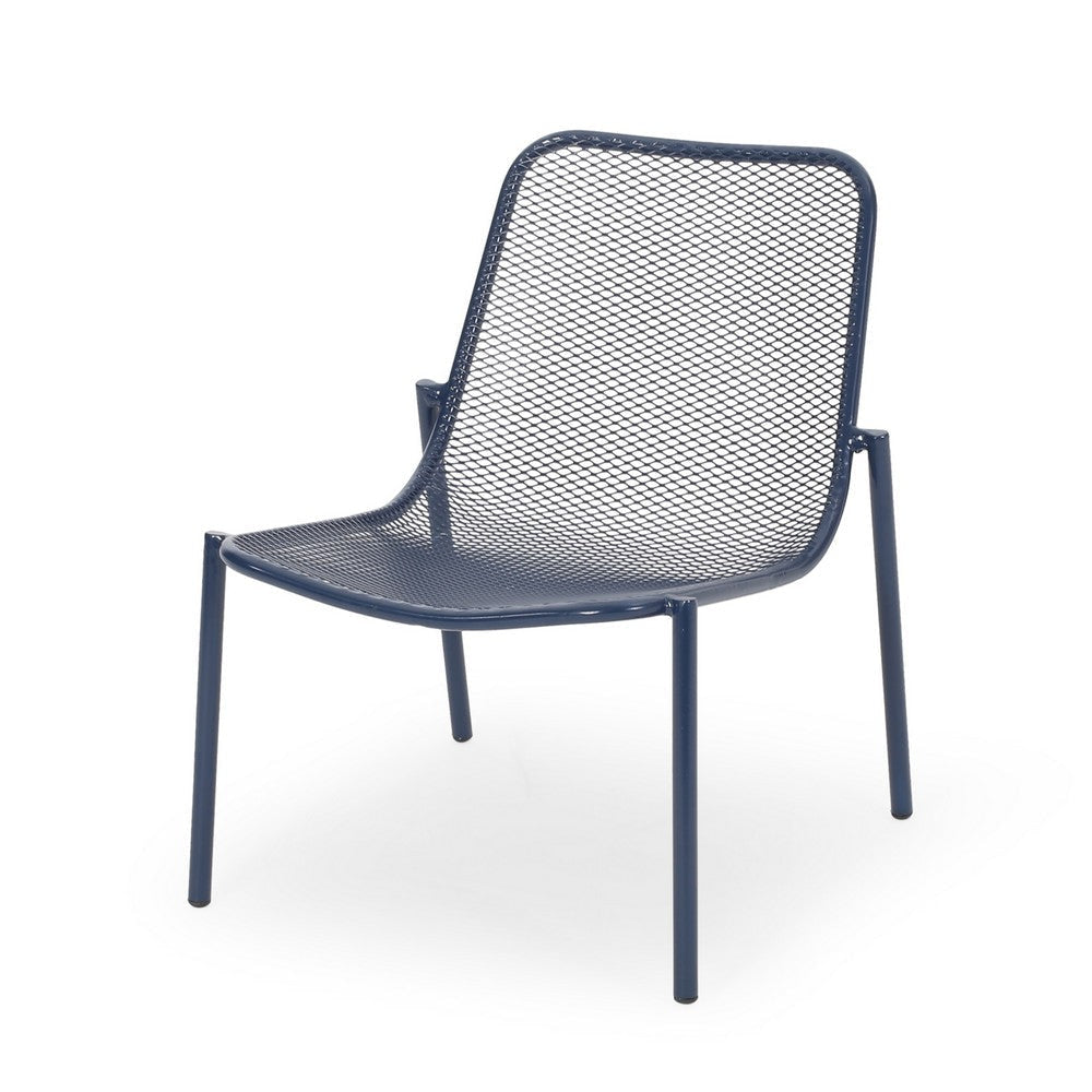 Kery 2pc Outdoor Side Chair Set | Navy Blue Mesh Metal Stackable Frame BM335161