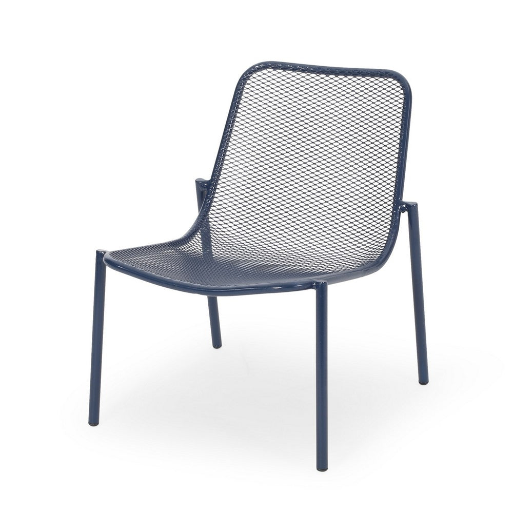 Kery 2pc Outdoor Side Chair Set | Navy Blue Mesh Metal Stackable Frame