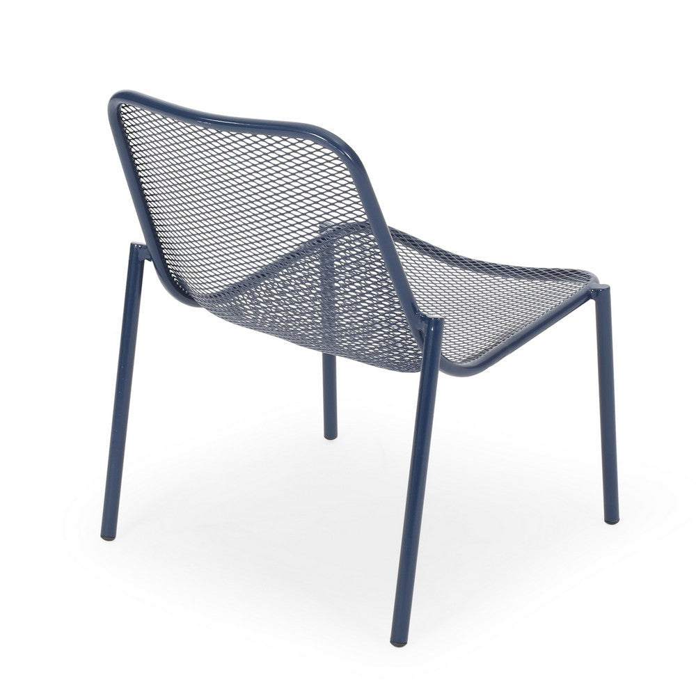 Kery 2pc Outdoor Side Chair Set | Navy Blue Mesh Metal Stackable Frame BM335161