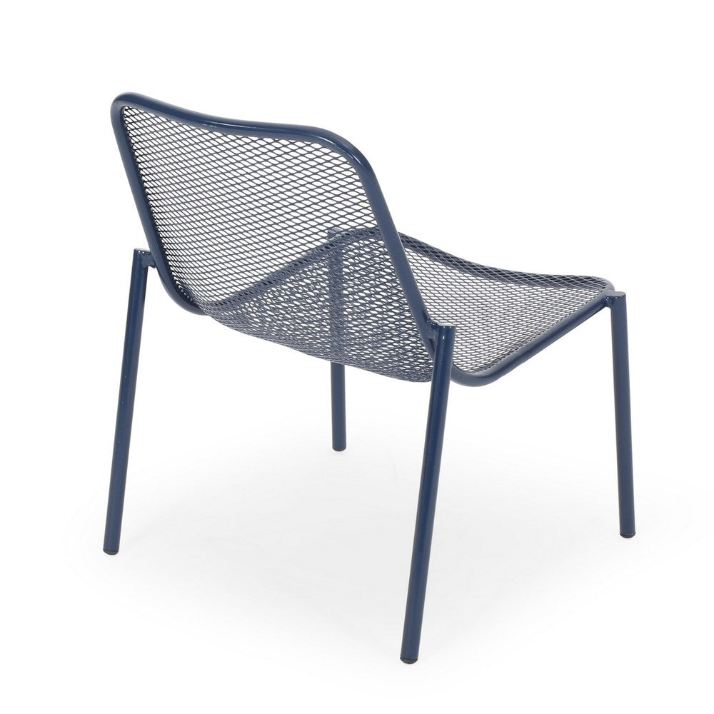 Kery 2pc Outdoor Side Chair Set | Navy Blue Mesh Metal Stackable Frame