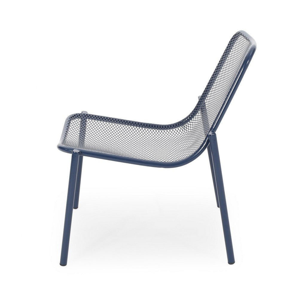 Kery 2pc Outdoor Side Chair Set | Navy Blue Mesh Metal Stackable Frame BM335161