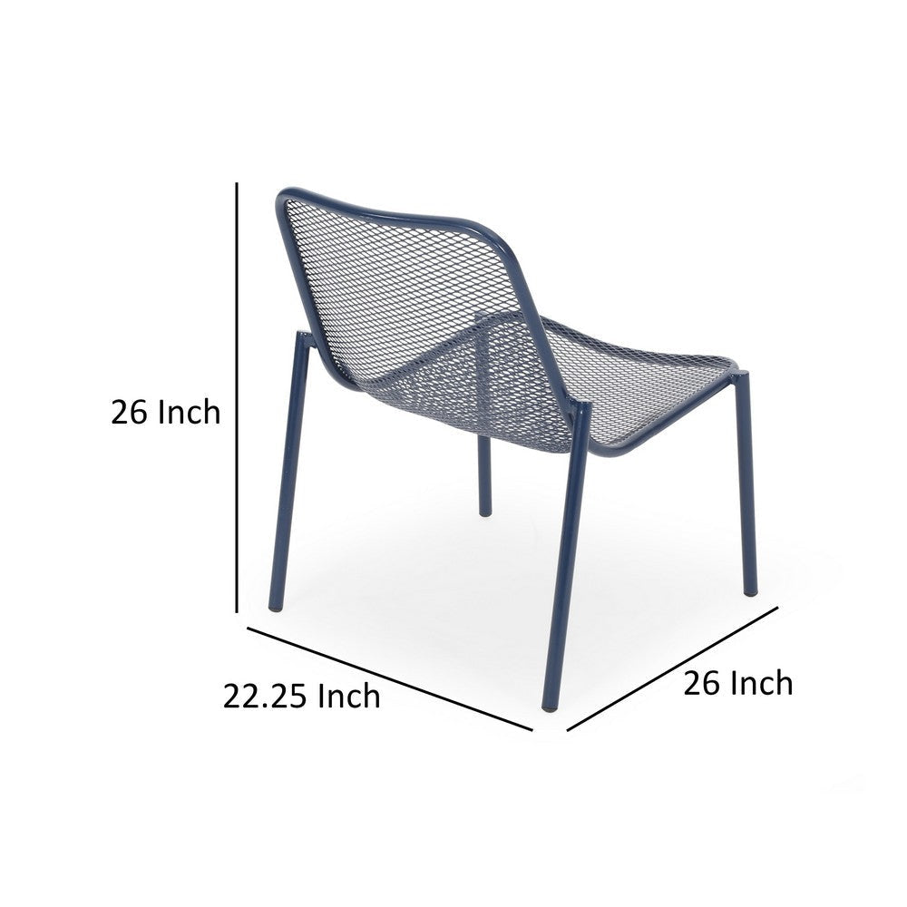 Kery 2pc Outdoor Side Chair Set | Navy Blue Mesh Metal Stackable Frame BM335161