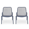 Kery 2pc Outdoor Side Chair Set | Navy Blue Mesh Metal Stackable Frame