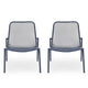 Kery 2pc Outdoor Side Chair Set | Navy Blue Mesh Metal Stackable Frame