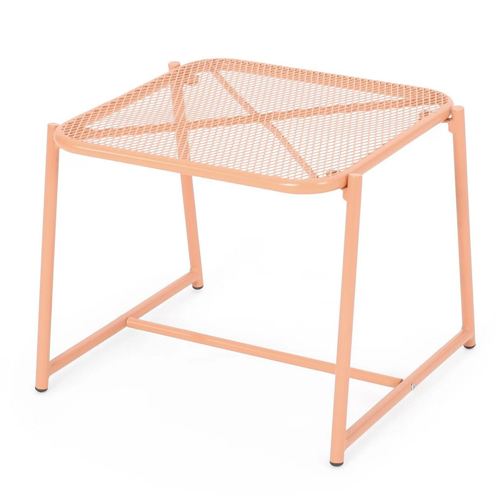 Elie Outdoor Side End Table | 20’’ Mesh Top | Orange Metal Sled Base BM335163