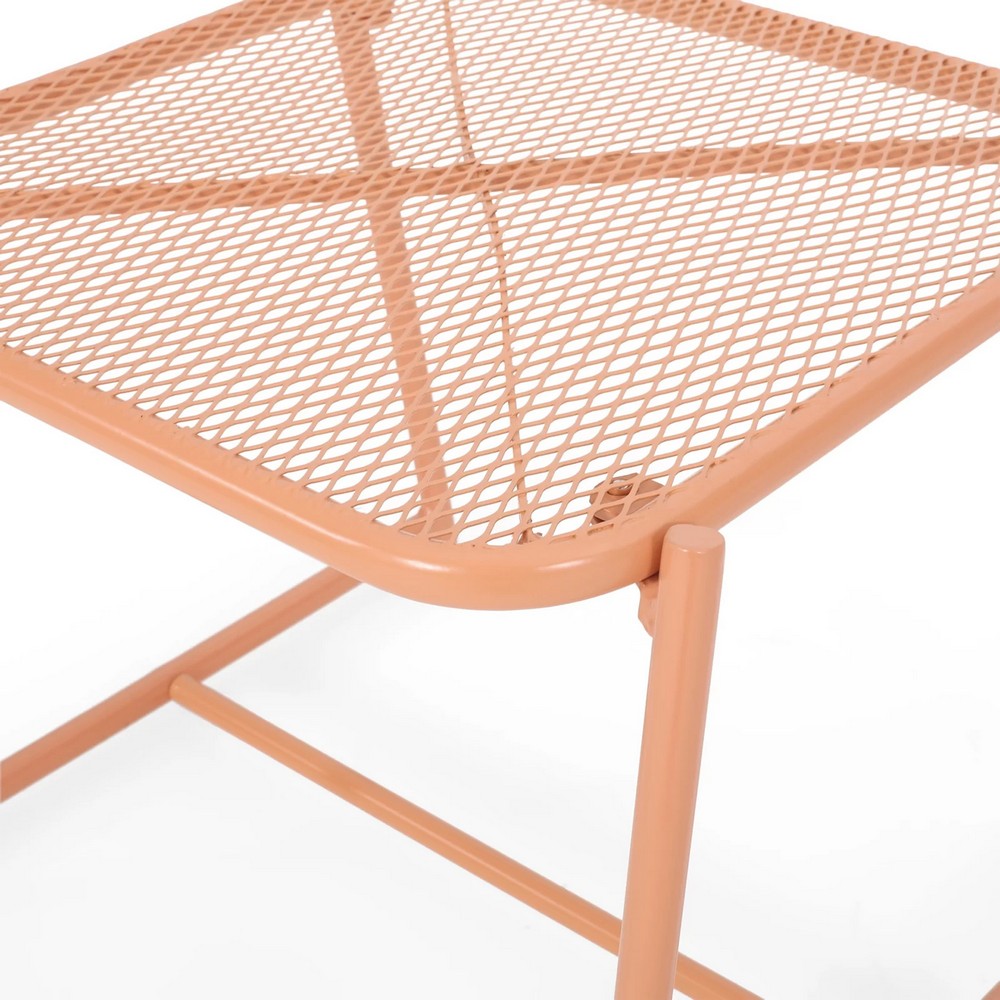 Elie Outdoor Side End Table | 20" Mesh Top | Orange Metal Sled Base
