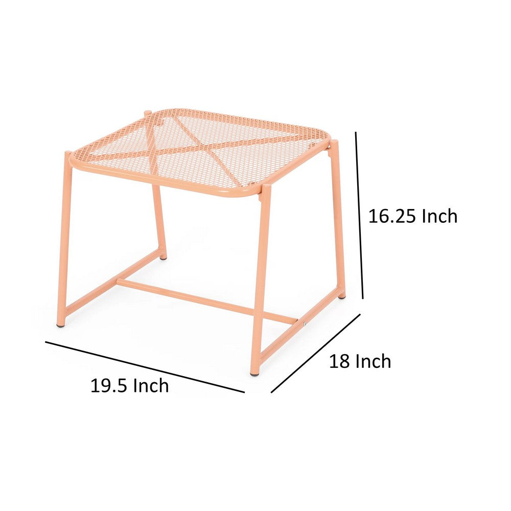 Elie Outdoor Side End Table | 20" Mesh Top | Orange Metal Sled Base