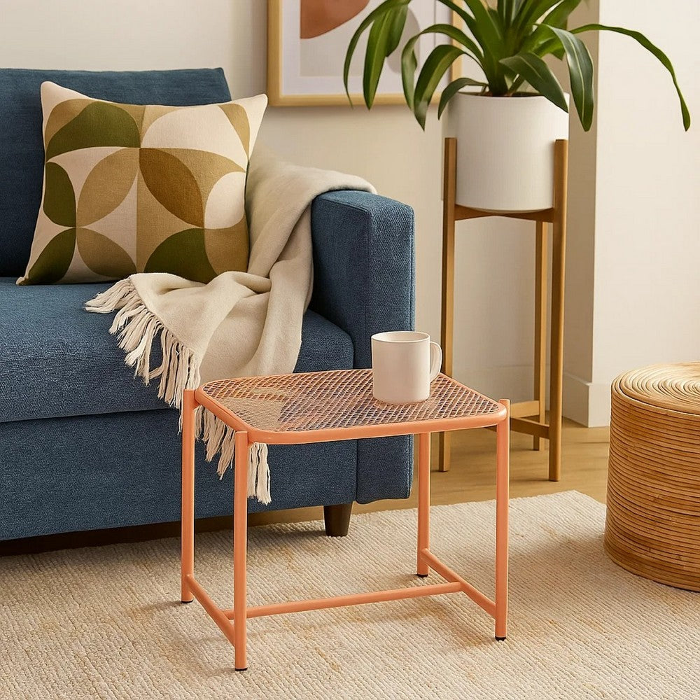 Elie Outdoor Side End Table | 20" Mesh Top | Orange Metal Sled Base