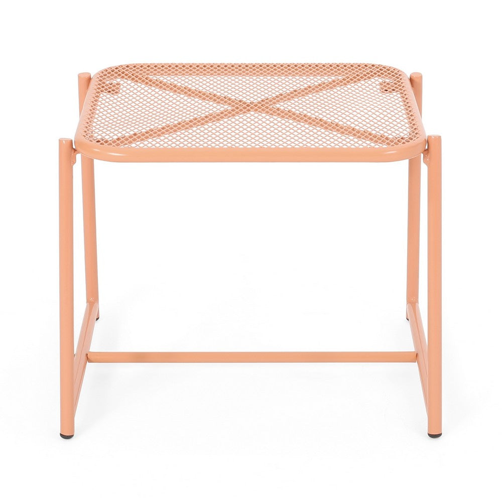 Elie Outdoor Side End Table | 20" Mesh Top | Orange Metal Sled Base