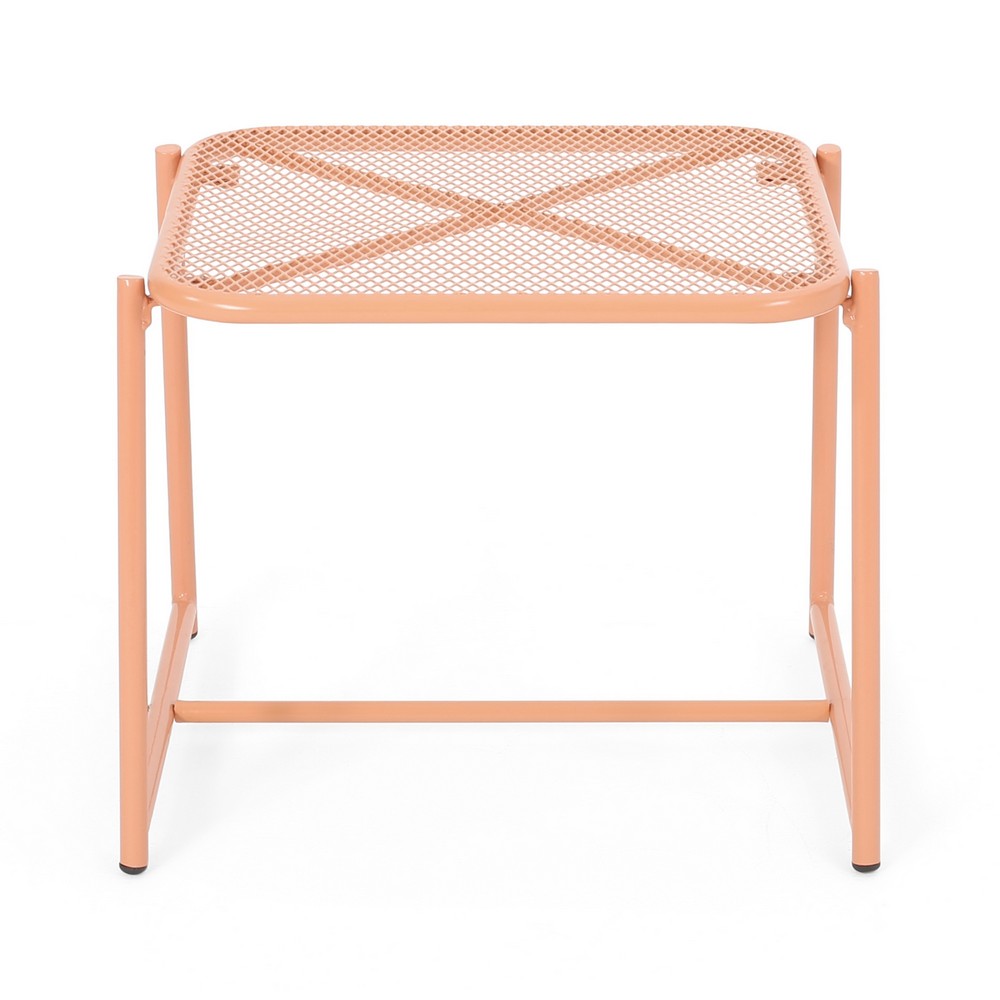Elie Outdoor Side End Table | 20" Mesh Top | Orange Metal Sled Base