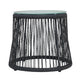 Penny Outdoor Side End Table | 19" Glass Top | Black Rope Woven Base