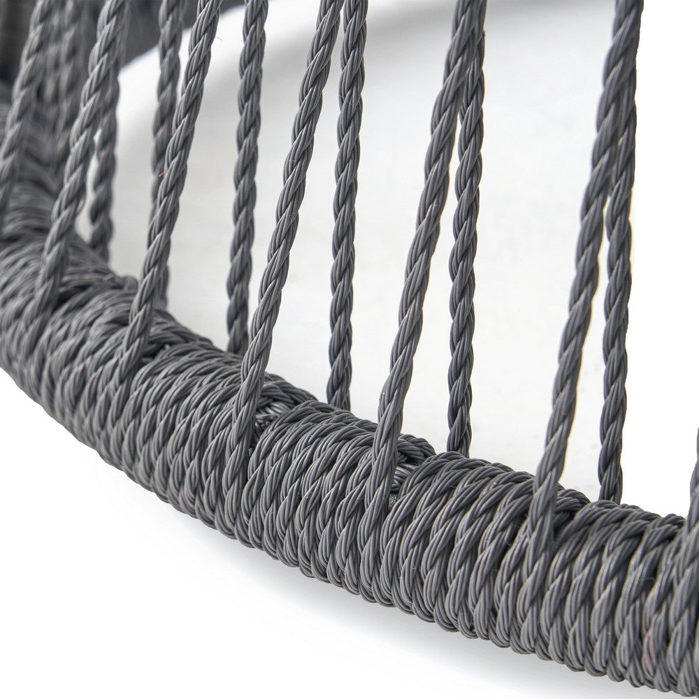 Penny Outdoor Side End Table | 19" Glass Top | Black Rope Woven Base