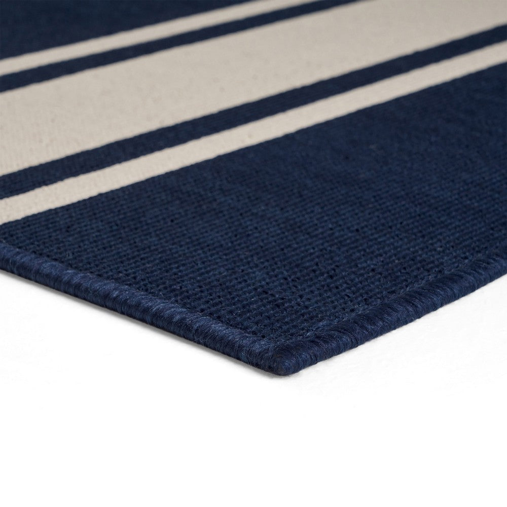 Ina Outdoor Small Area Rug | Navy Blue and White Lined Woven Pattern BM335165