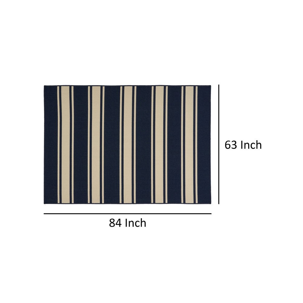 Ina Outdoor Small Area Rug | Navy Blue and White Lined Woven Pattern BM335165